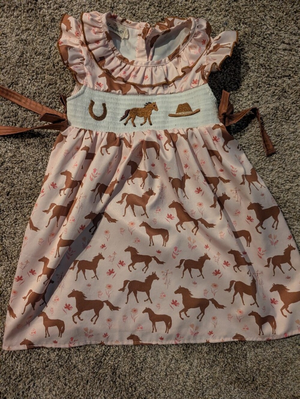 MINKPINK Pink Dress with Brown Horse Print and Brown Straps